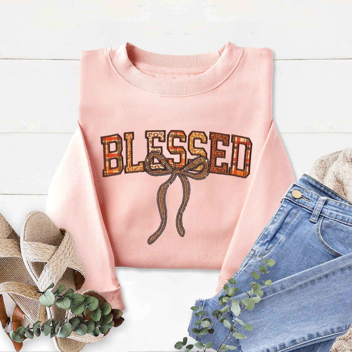 Blessed Embellished Crewneck Sweatshirt