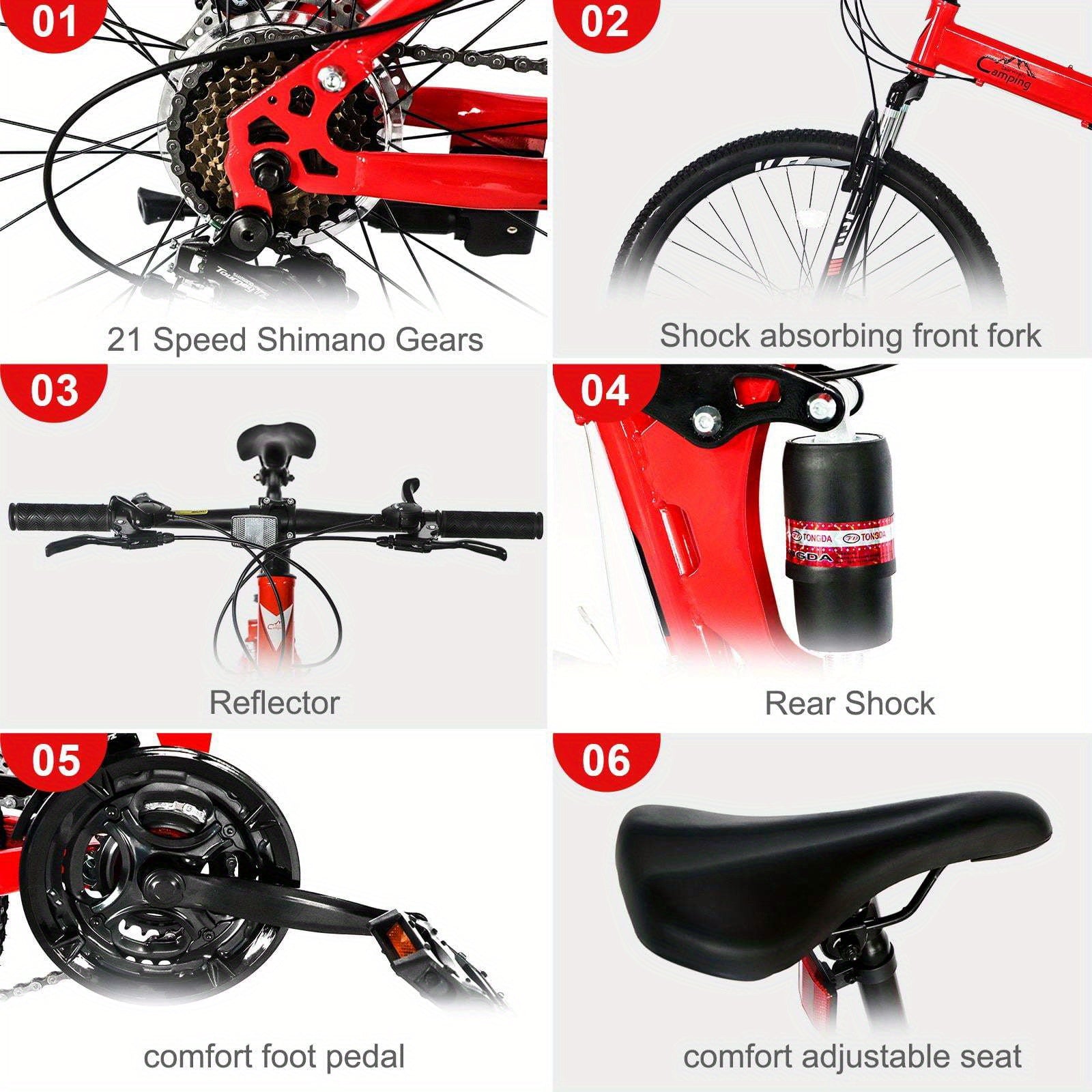 Folding Mountain Bike 26in Folding Mountain Bike - 21-Speed with Disc Brakes, High-Carbon Steel Frame, Alloy Steel Wheels, Front Suspension & Adjustable Saddle Height - Red Urban-Ready Bike for Men & Women, Commuting, Off-Road Adventures