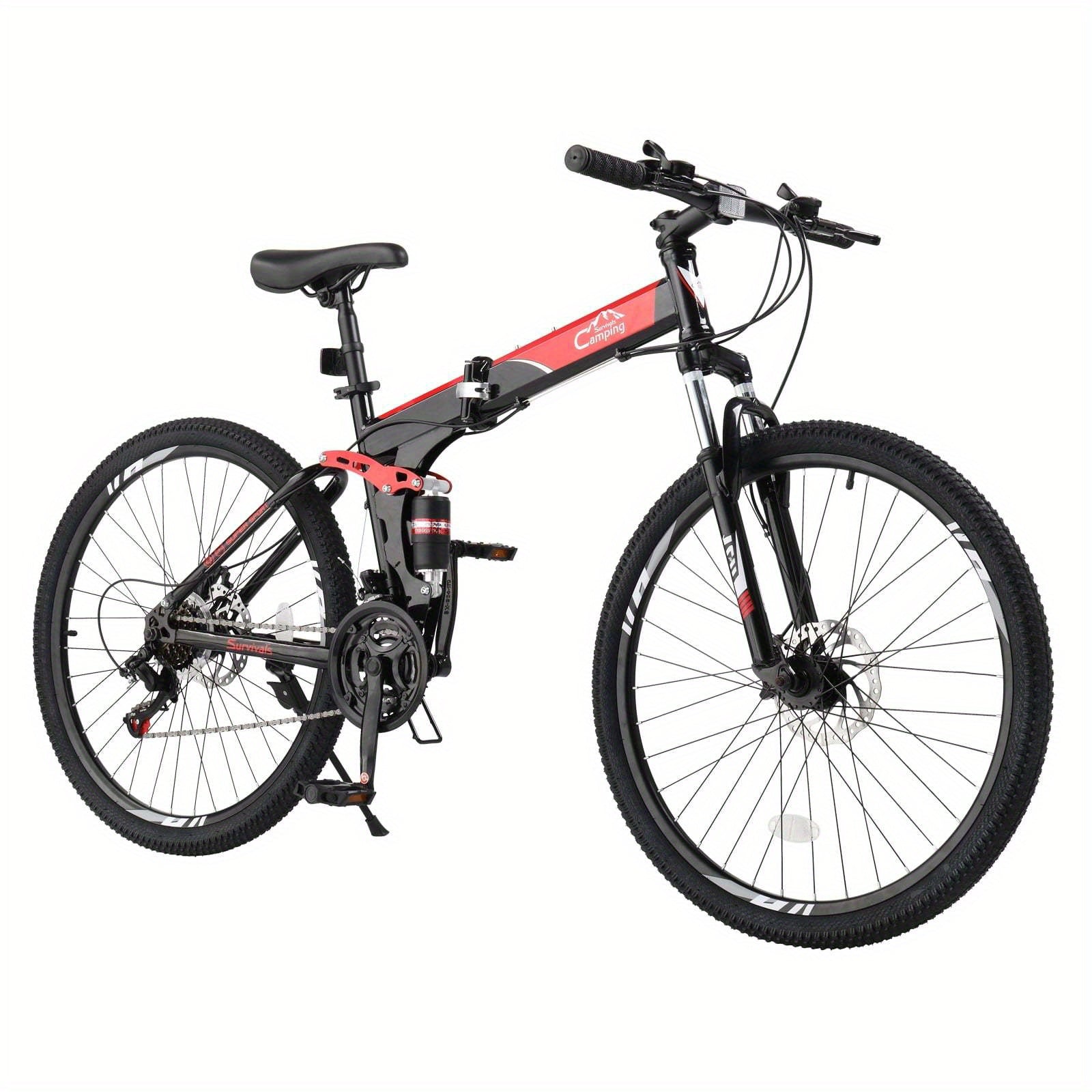Folding Mountain Bike 26in Folding Mountain Bike - 21-Speed with Disc Brakes, High-Carbon Steel Frame, Alloy Steel Wheels, Front Suspension & Adjustable Saddle Height - Red Urban-Ready Bike for Men & Women, Commuting, Off-Road Adventures