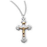 Two-Tone Scalloped Crucifix Necklace – Gold or Sterling Silver