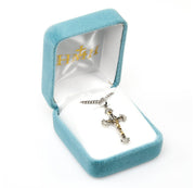 Two-Tone Scalloped Crucifix Necklace – Gold or Sterling Silver