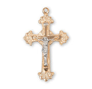 Two-Tone Scalloped Crucifix Necklace – Gold or Sterling Silver