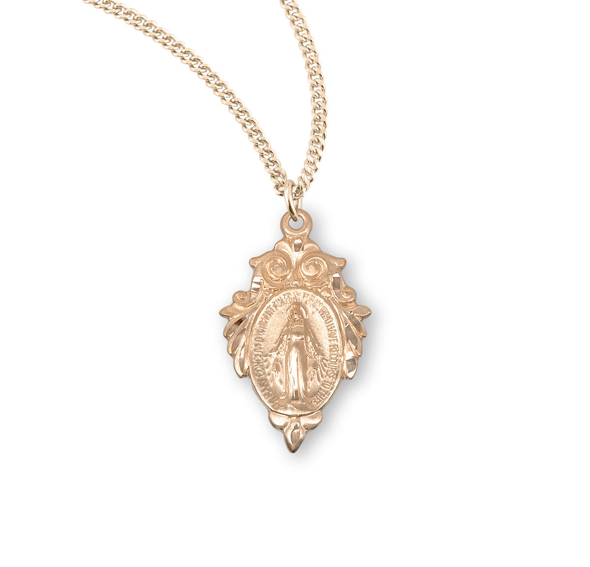 Baroque Miraculous Medal Necklace – Gold or Sterling Silver