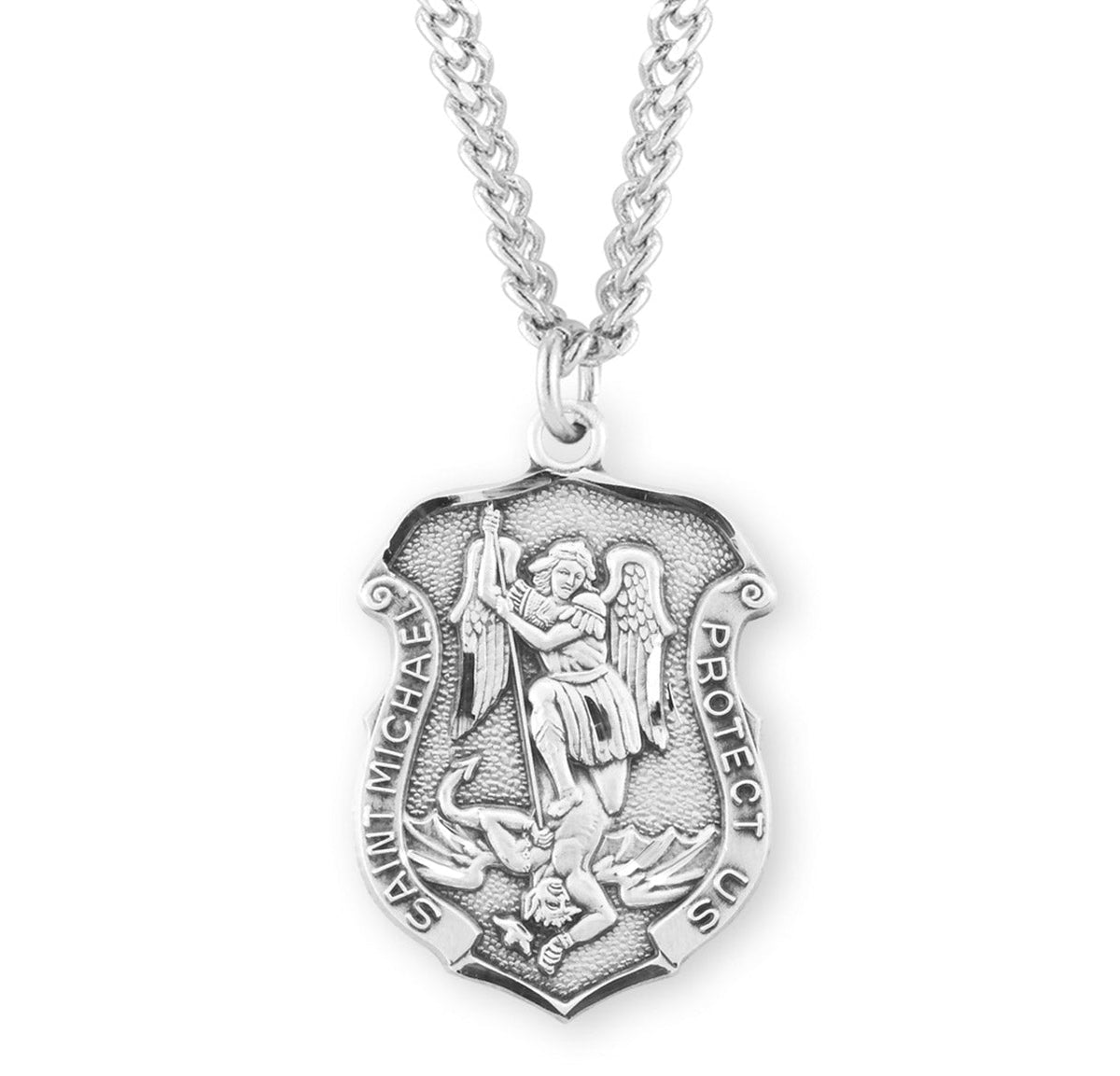 St. Michael Laser Cut Shield Medal Necklace – Gold or Sterling Silver