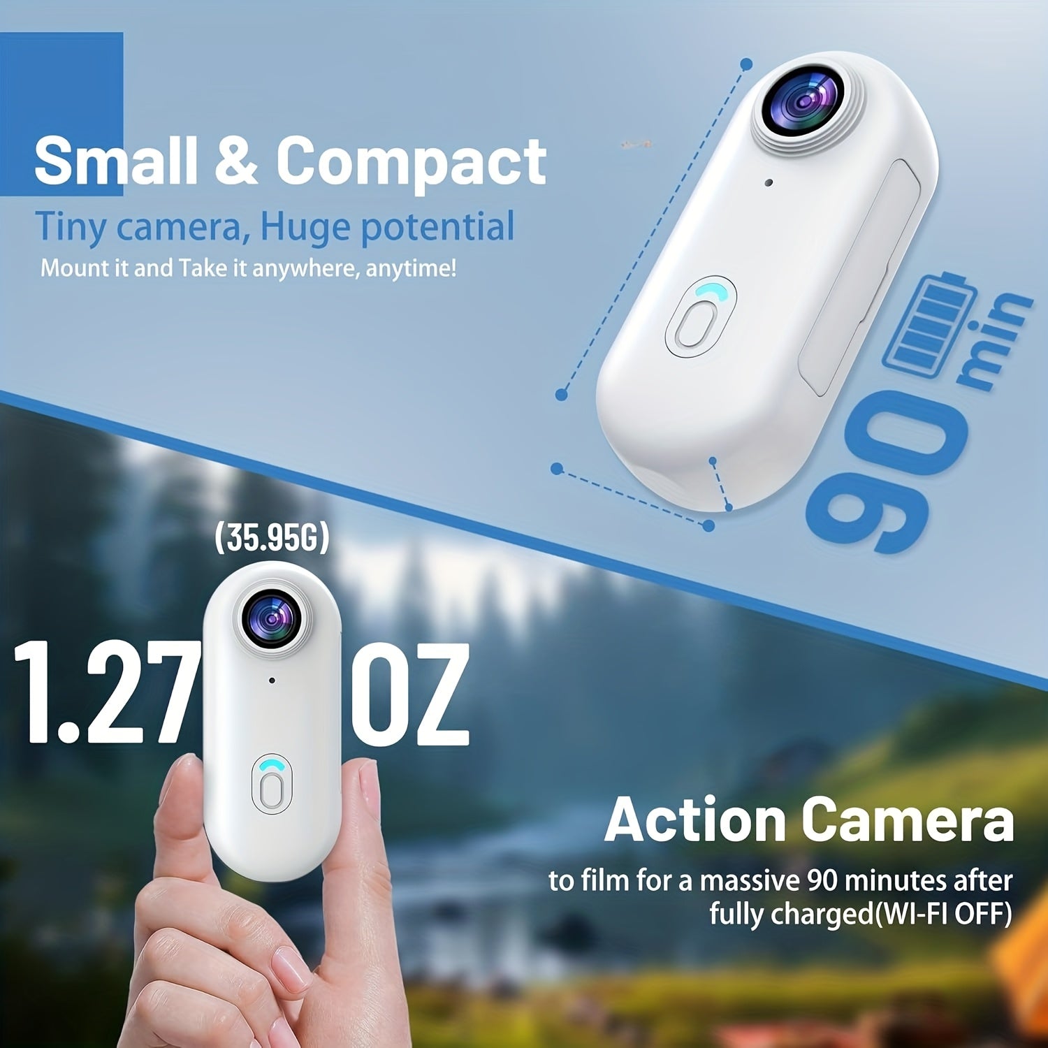 1080P UHD Mini WIFI Action Camera 32&128GB Thumb POV Portable Body Cam Wearable Video Recorder with Magnetic Lanyard, Helmet Mount, Pocket Sport DV for Bike Cycling, Motorcycle, Pet, Vlogging(White, Black), Motorcycle Riding, Pet Monitoring