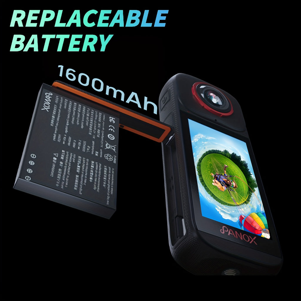 8k 360 WiFi GPS Motorcycle Action Camera Split-Screen Shooting In-Camera Editing, 3 Inch Display, Invisible Selfie Stick, Lens Guards+Protect Case, Micro SD Card For Sports, Travel