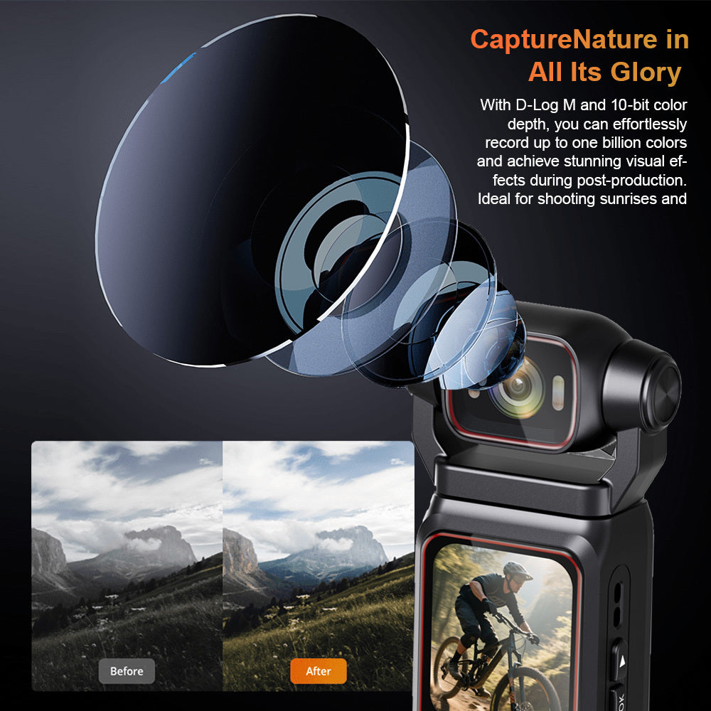 Portable HD Action Camera with Gyro Stabilizer & Anti-Shake, 180° Rotatable Lens, Extended Battery Life, Slow Motion & Loop Recording - Vlogging Camera for VR\u002F360 Video, FPV, Outdoor Shooting, Compatible with TF Card (No \u002F)