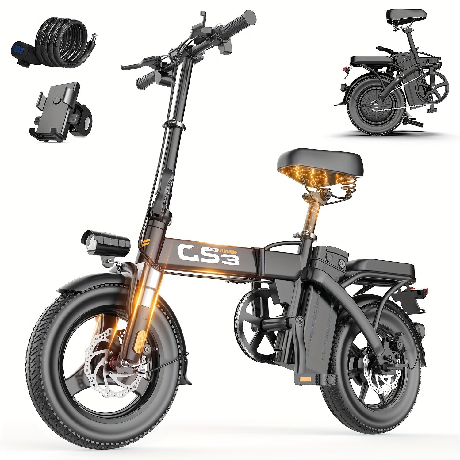 UPlee Peak Power 740W Electric Bike For Adults, 20MPH Full Shock Absorption Comfortable Riding, 48V10AH\u002F15Ah, 10-35Miles Folding Ebike, 14'' Tubeless Off-road Tire, City Commuter Battery Optional