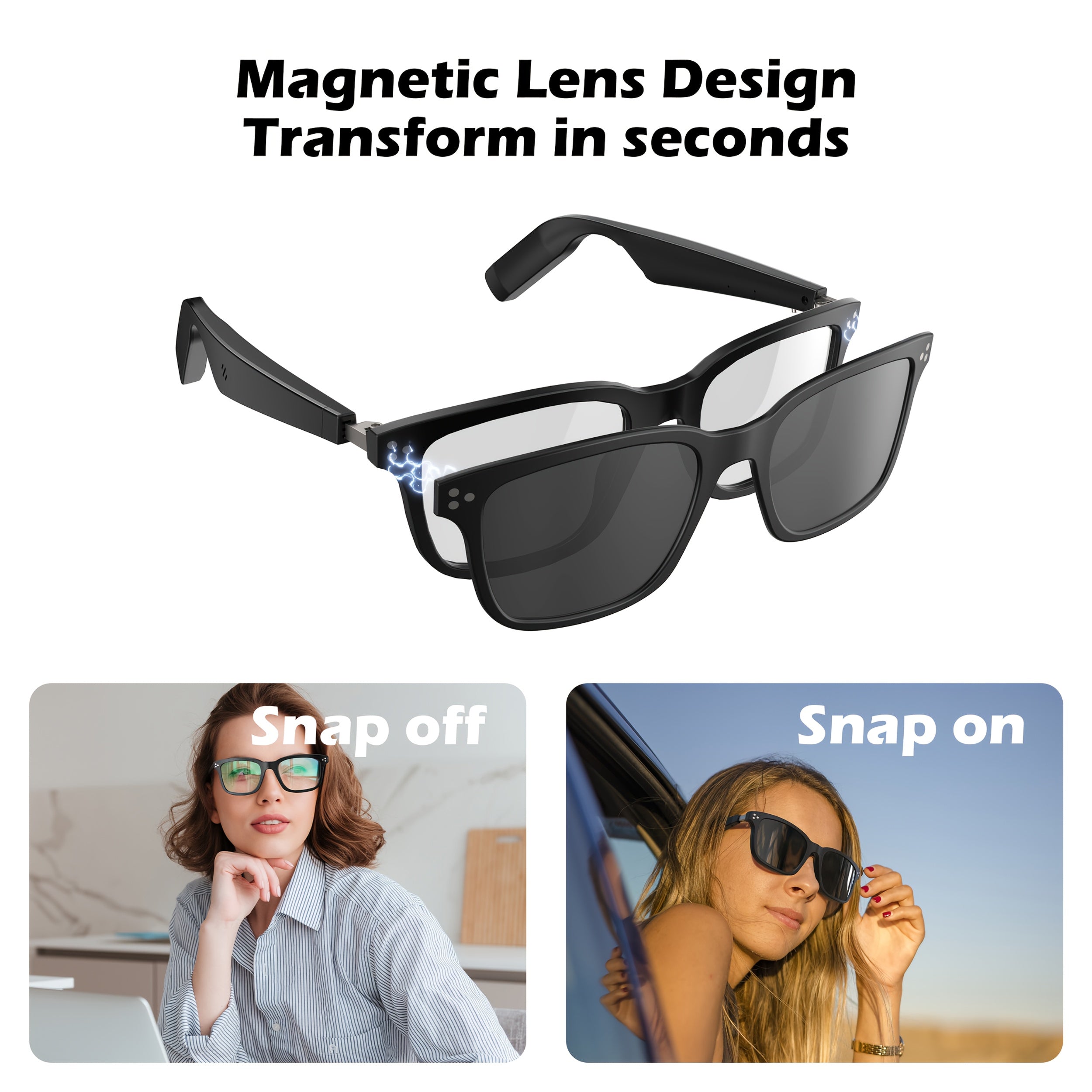 Smart Glasses with, Headphones & Built- Mic\u002FSpeaker - Open-Ear Audio, -Free Navigation, All--One Hands-Free Smart Eyewear for &,,, (Non-Prescription)