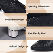 💥HOT SALE 50% OFF✨Hollow mesh sandals with rhinestone and chunky heel