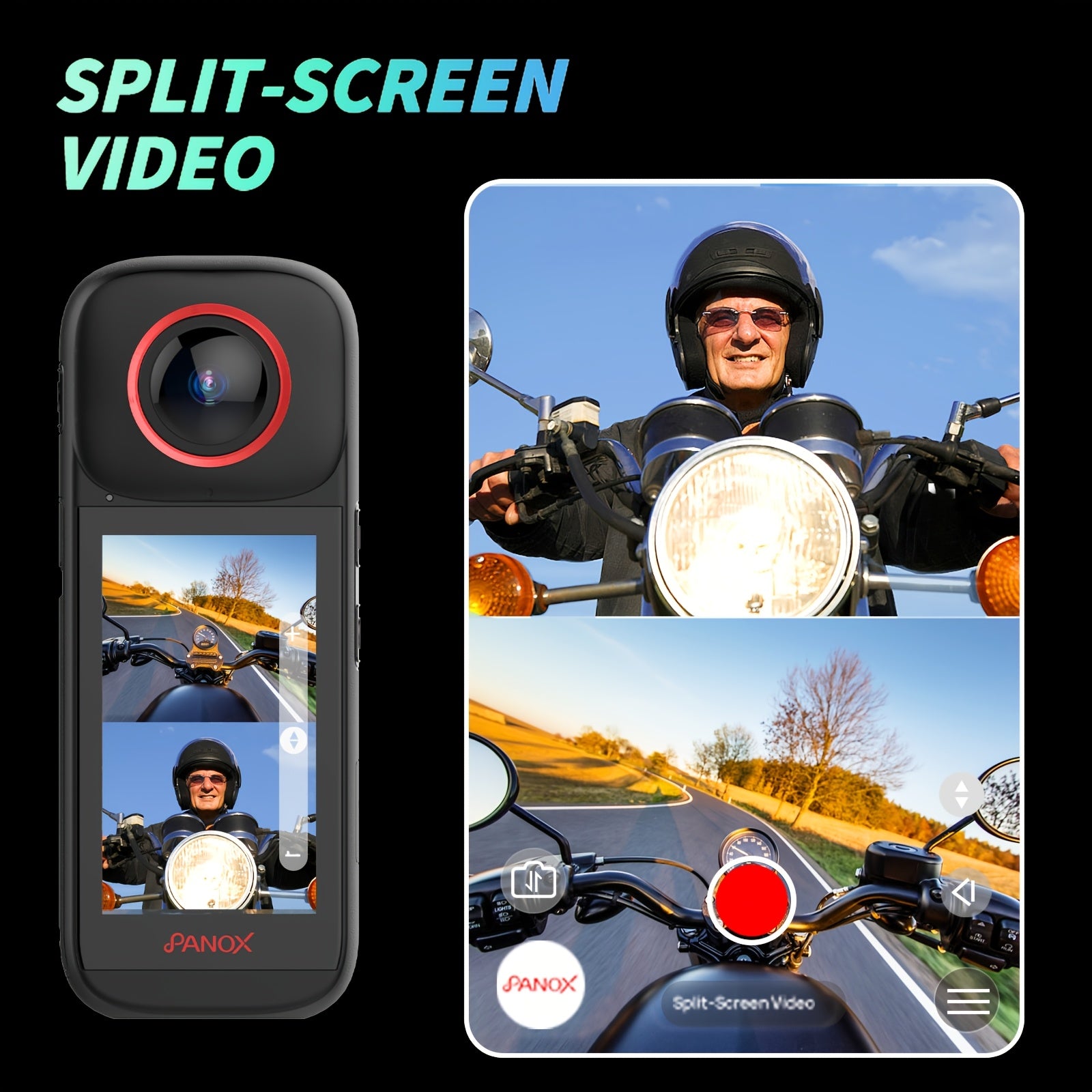 8k 360 WiFi GPS Motorcycle Action Camera Split-Screen Shooting In-Camera Editing, 3 Inch Display, Invisible Selfie Stick, Lens Guards+Protect Case, Micro SD Card For Sports, Travel