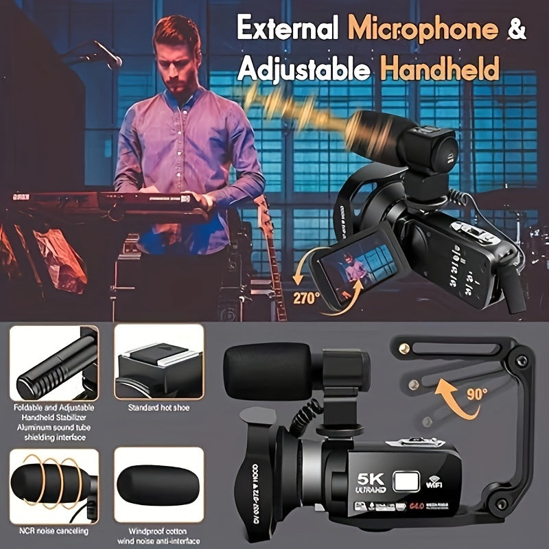 DINGETU 5K 64MP WiFi Camcorder, Night Vision 18X Zoom 3.0\