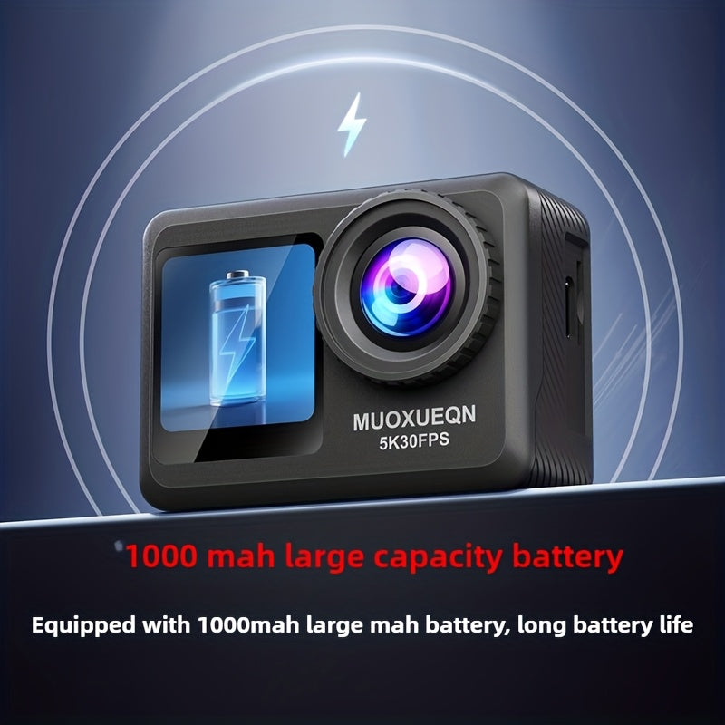 5K 30FPS Action Camera EIS Anti-shake, Battery*2, 15 Accessories, 30-meter Water Resistance, WIFI, Rotatable Touch Screen, Mobile Phone APP Control, Outdoor Extreme Challenge Photography And Video Recording, First-person Perspective Shooting