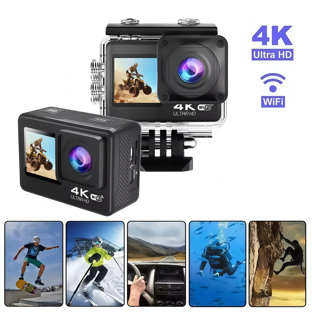 4K Action Camera Ultra HD 4K 60FPS Dynamic Camera, 20MP EIS Action Camera | Dual Screen Wi-Fi Touch Screen 170° Wide Angle Vlog Camera with Remote Control 4x Zoom and 32G Memory Card