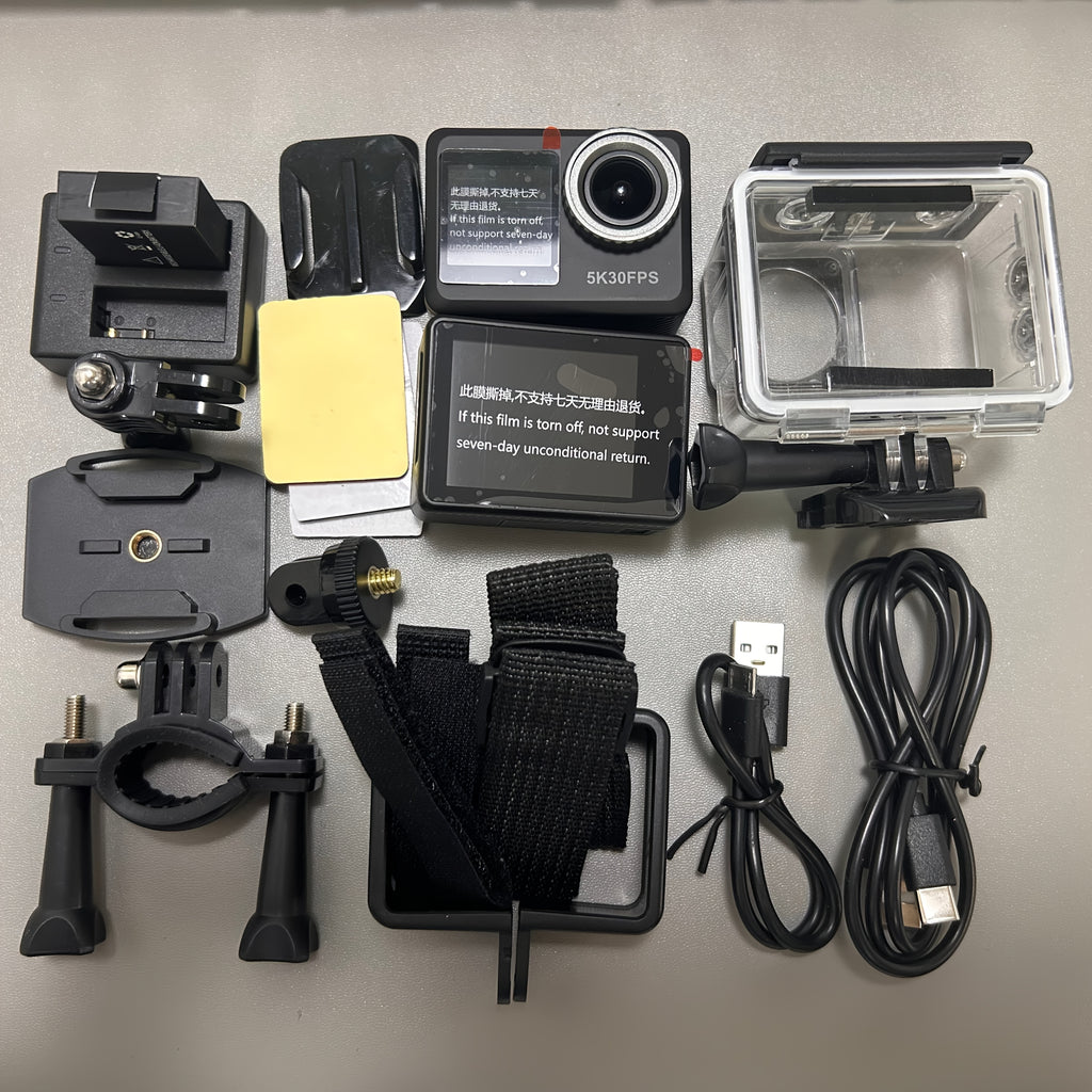 5K 30FPS Action Camera EIS Anti-shake, Battery*2, 15 Accessories, 30-meter Water Resistance, WIFI, Rotatable Touch Screen, Mobile Phone APP Control, Outdoor Extreme Challenge Photography And Video Recording, First-person Perspective Shooting