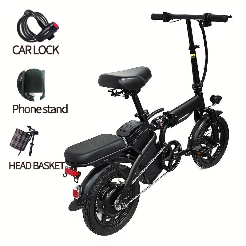 14-inch Lightweight Folding Electric Bicycle, 330 Pound Load-bearing Capacity, 20 Mph, 18-28mile Range, 48V Lithium Battery, Front Headlight & Disc Brake, Alloy Steel Frame, City Commuting, Sturdy Structure, , Clearance Sale, Suitable For Gifting
