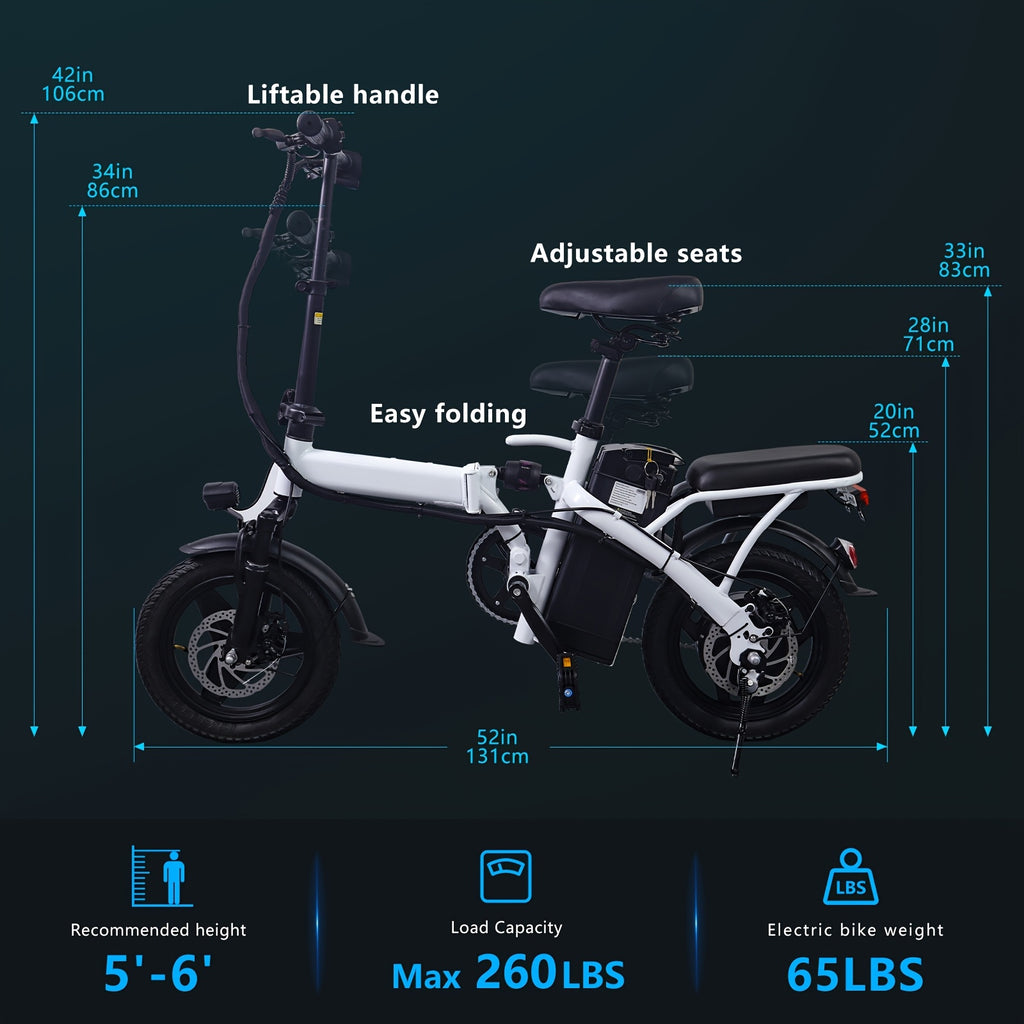 Fast Speed Folding Electric Bike Folding Electric Bike - Powerful Motor, Fast Speed, 14-inch Tires, Commuter-friendly, Light Weight, Long-lasting Battery