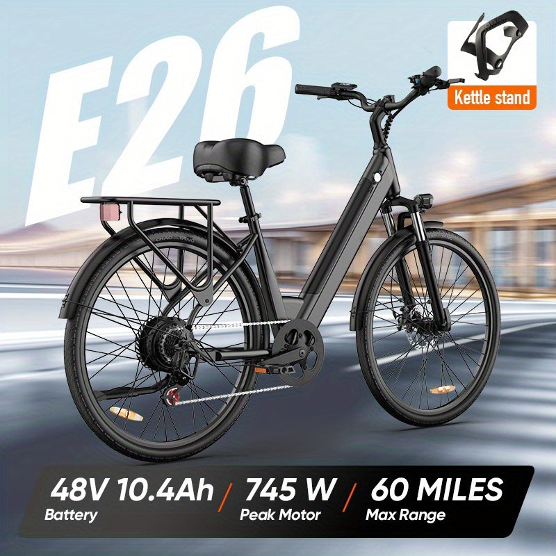 E26 Electric Bike - 745w Peak Power Monster! 60-mile Max Range with 48V 7.5Ah\u002F10.4ah Lithium Battery - 26\