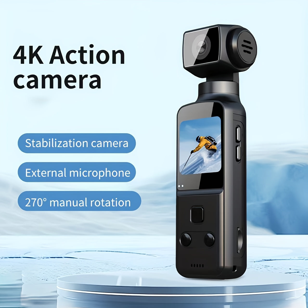 4K, Portable 4K HD Video Recording Camera - Portable, Rechargeable, Vlogging Camera, 4k Handheld Stabilizer Pocket Action Camera Gimbales | 4k Handheld Stabilizer | Magnet | 270° Viewing Angle, Body Camera, US Effect, USB Charging 270° Swivel, 1.33 \