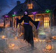 Light-Up Hovering Witch with Broom & Wand Halloween Animatronic Decoration