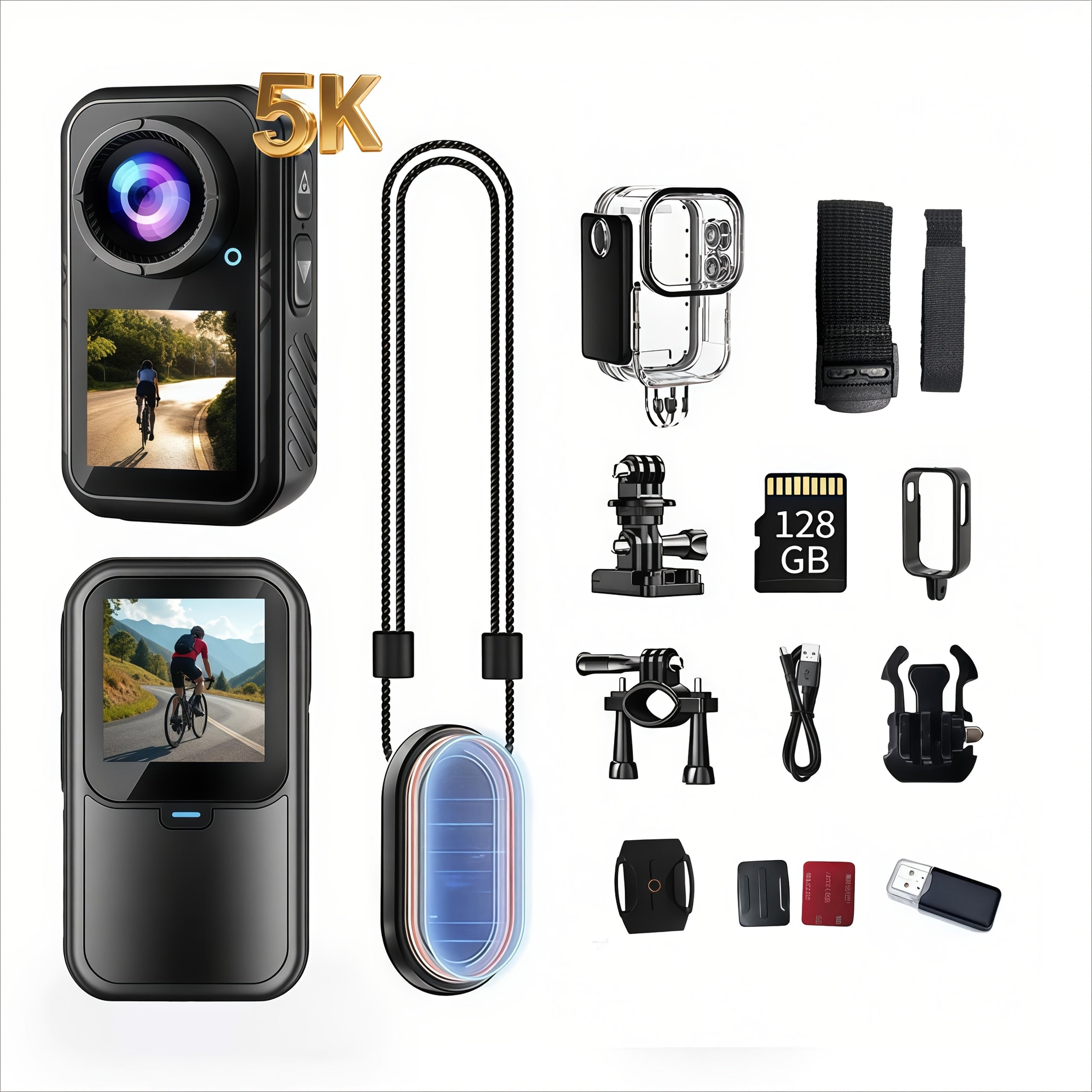 5K\u002F1080P Ultra-high-definition Thumb Camera, 60fps Body Camera, 5K Pocket Camera, Wearable Action Camera, Comes with 12 Accessories Including 128G TF Card, Rotatable Front And Rear Dual Screens, Magnetic Base, Perfect Vlog Camera