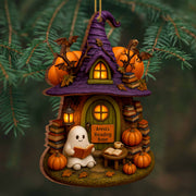Cozy Witch Hat And Ghost Reading - Personalized Custom Wood Ornament, Custom Shaped - BLV011_WDO