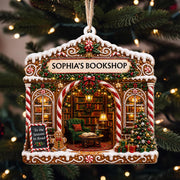 Tis The Season To Read Bookshop Gingerbread House With Books - Personalized Custom Wood Ornament, Custom Shaped - BLV119_WDO