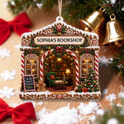 Tis The Season To Read Bookshop Gingerbread House With Books - Personalized Custom Wood Ornament, Custom Shaped - BLV119_WDO