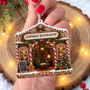Tis The Season To Read Bookshop Gingerbread House With Books - Personalized Custom Wood Ornament, Custom Shaped - BLV119_WDO