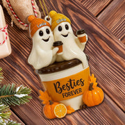 Besties Forever With Ghosts And Pumpkin - Personalized Custom Wood Ornament, Custom Shaped - BST200_WDO