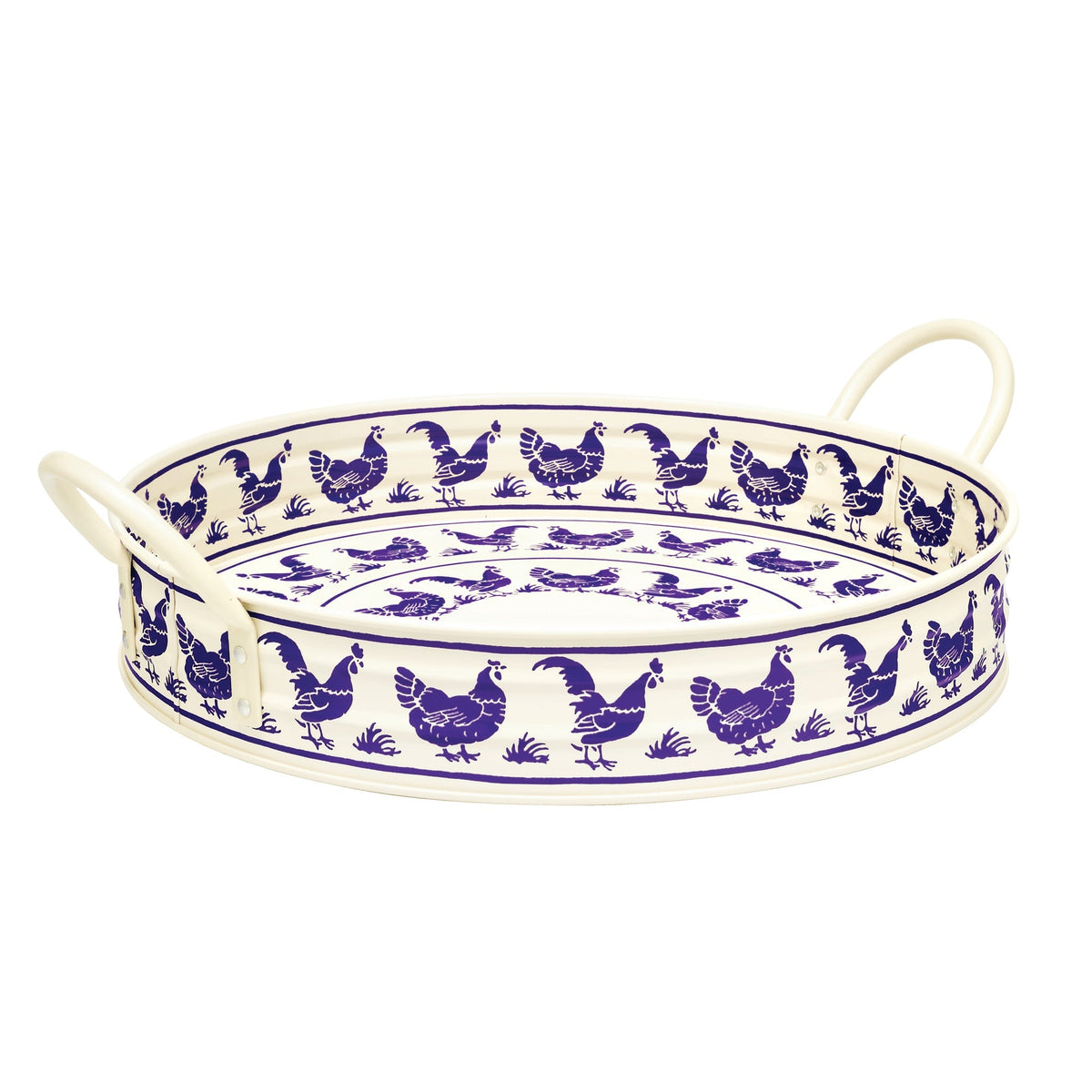 Blue Hen & Border Large Handled Tray
