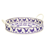 Blue Hen & Border Large Handled Tray