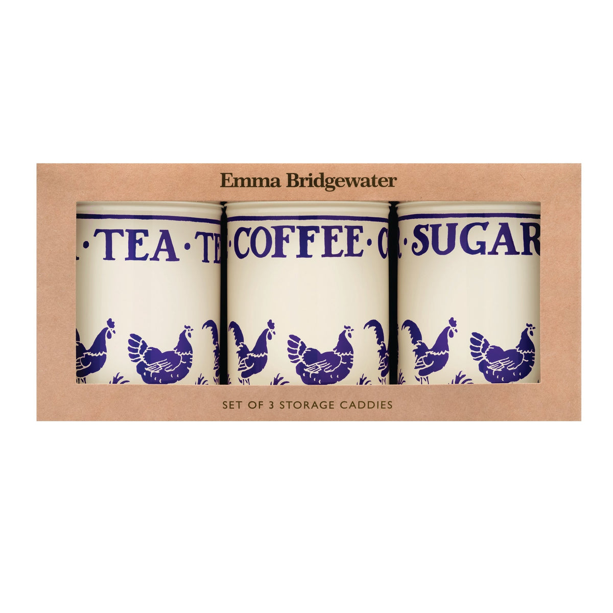 Blue Hen & Border Set of 3 Round Caddies