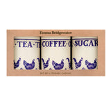 Blue Hen & Border Set of 3 Round Caddies