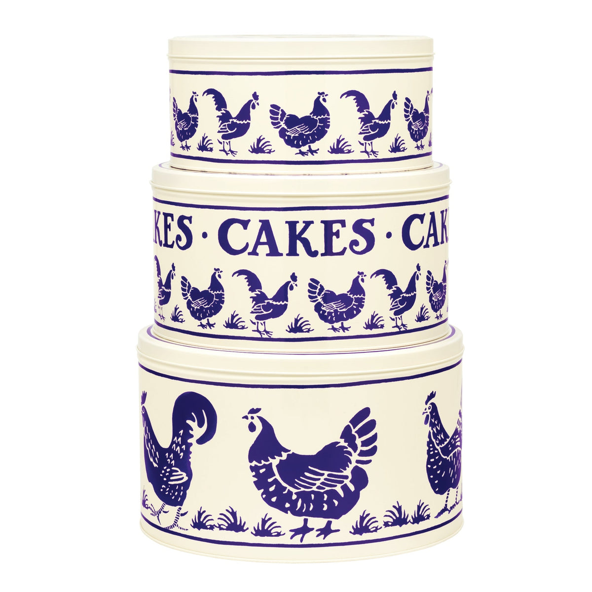 Blue Hen & Border Set of 3 Round Cake Tins