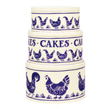 Blue Hen & Border Set of 3 Round Cake Tins