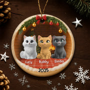 Celebrate Your Furry Friends With Festive Kittens - Personalized Custom Ceramic Ornament With Round Shape - CAT034_RCE