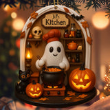 Jill's Kitchen, Ghost Cooking In A Cauldron - Personalized Custom Wood Ornament, Custom Shaped - COOK009_WDO
