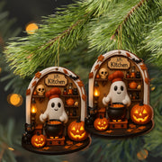 Jill's Kitchen, Ghost Cooking In A Cauldron - Personalized Custom Wood Ornament, Custom Shaped - COOK009_WDO