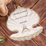 Married Seashell And Engagement Ring Heart Design - Personalized Custom Acrylic Ornament, Christmas Gift - CPL1788_ACO