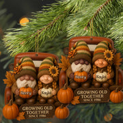 Growing Old Together With Gnomes And Autumn Leaves - Personalized Custom Wood Ornament, Custom Shaped - CPL596_WDO