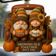Growing Old Together With Gnomes And Autumn Leaves - Personalized Custom Wood Ornament, Custom Shaped - CPL596_WDO
