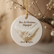 Our 1st Christmas Engaged, Hands With Ring - Personalized Custom Ceramic Ornament With Round Shape - CPL773_RCE
