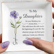 To My Daughter On Your Wedding Day With Purple Flower - Personalized Custom Jewelry Dish, Square Ceramic Dish - DAU322_SCRD
