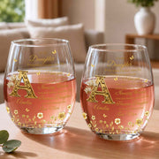 To My Daughter Even When I Am Not Close By Golden Flower Alphabet - Personalized Stemless Wine Glass - DAU706_WIGL