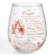To My Daughter Amazing Woman Rose Gold Alphabet Flower - Personalized Stemless Wine Glass - DAU707_WIGL
