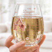 To My Daughter Amazing Woman Rose Gold Alphabet Flower - Personalized Stemless Wine Glass - DAU707_WIGL