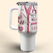 Medical Essentials, Stethoscope And Heartbeat Line - Personalized 40oz Tumbler With Straw - DOC002_TBS