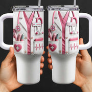 Medical Essentials, Stethoscope And Heartbeat Line - Personalized 40oz Tumbler With Straw - DOC002_TBS