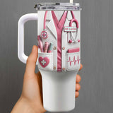 Medical Essentials, Stethoscope And Heartbeat Line - Personalized 40oz Tumbler With Straw - DOC002_TBS